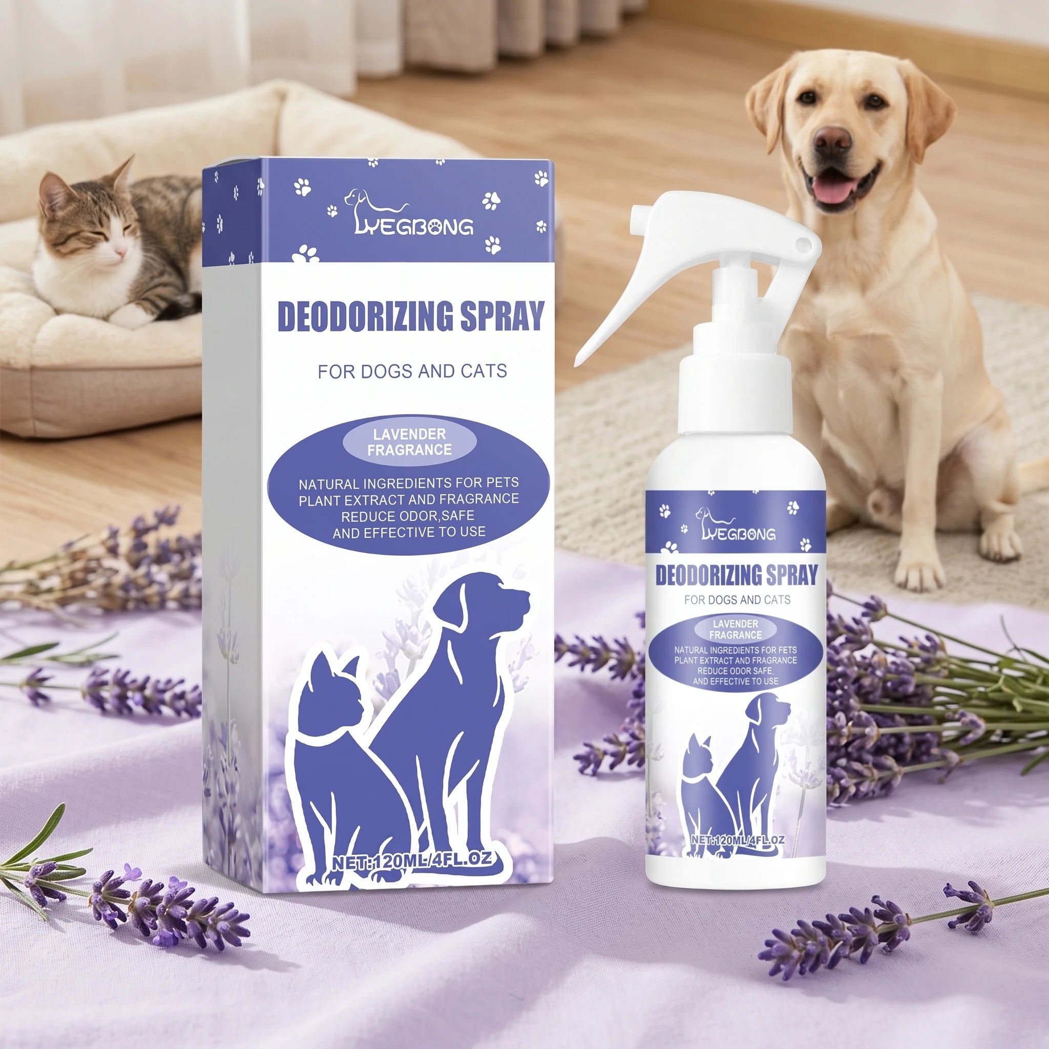 Pet Deodorizing Spray Lavender Scent Odor Eliminator for Dogs & Cats Lasting Freshing Reduce Pet Odor on Fur for Sofa Bedding Oasis Select