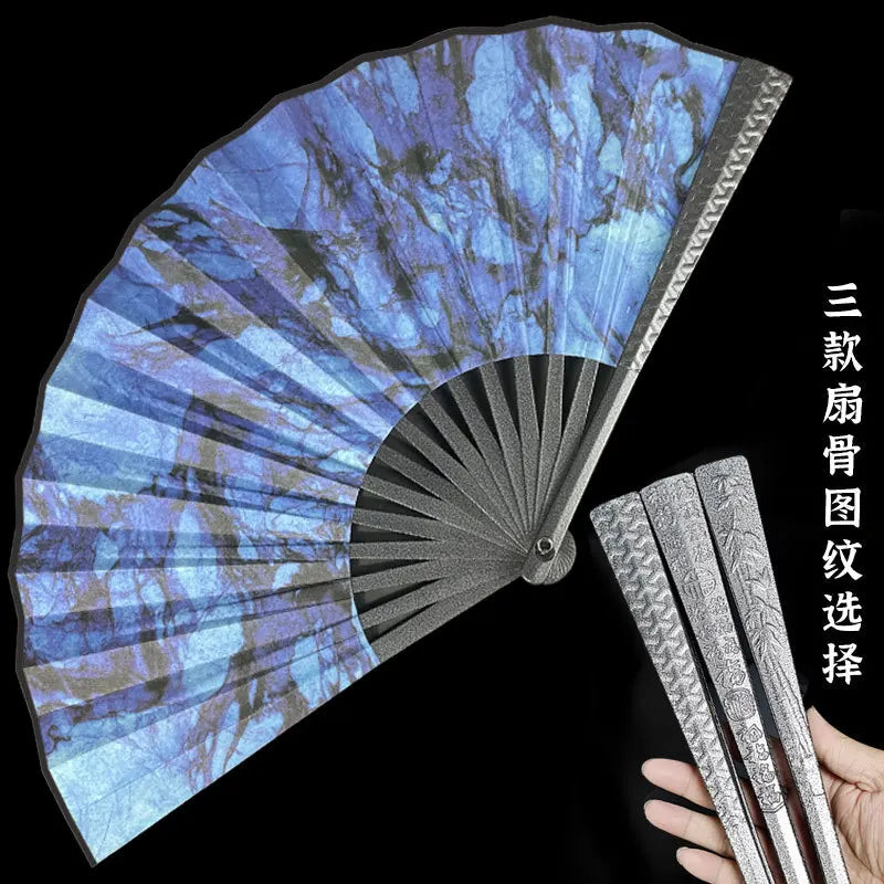 Metal Kung Fu Folding Fan Silk Cloth Fan Surface Tungsten Steel Alloy Self-defense Kung Fu Fan Oasis Select 1 Steel grain