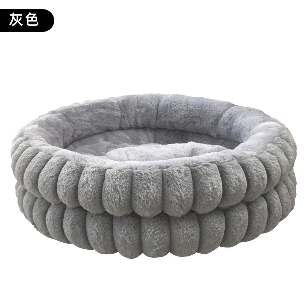 Pet Nest Straight Rabbit Fur Double-Layer Round Cat and Dog Nest Mat Winter Warm Universal Dog Mattress Oasis Select Gray 60cm