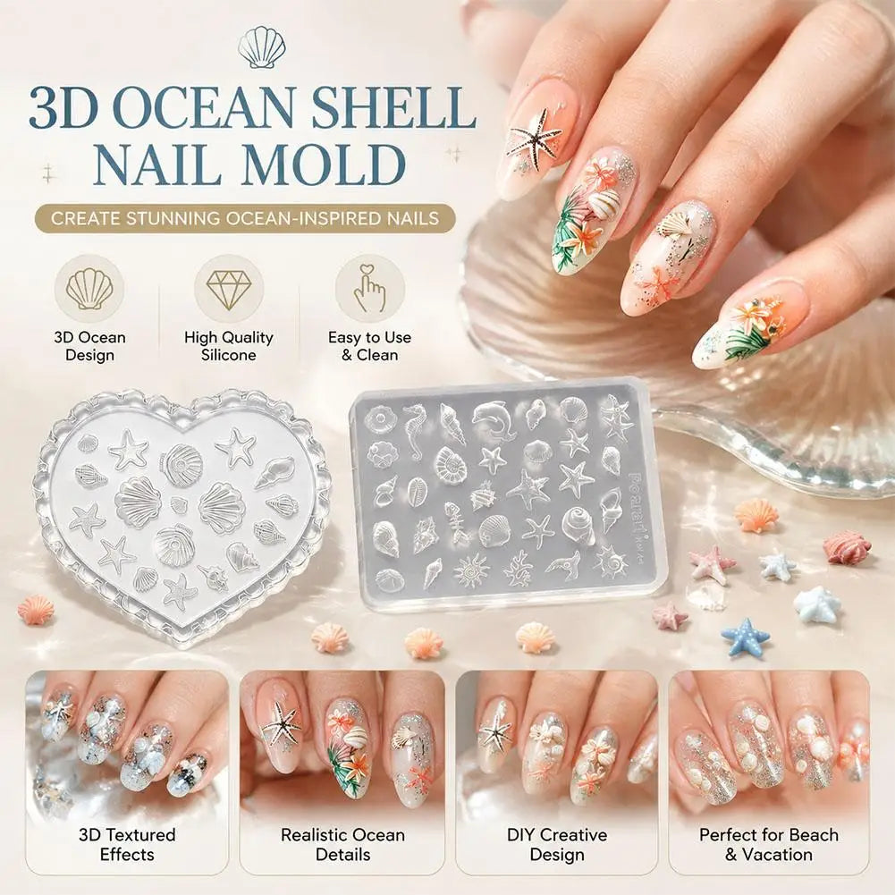3D Ocean Nail Art Silicone Mold – Starfish, Shell & Sea Life Nail Art Mold Oasis Select