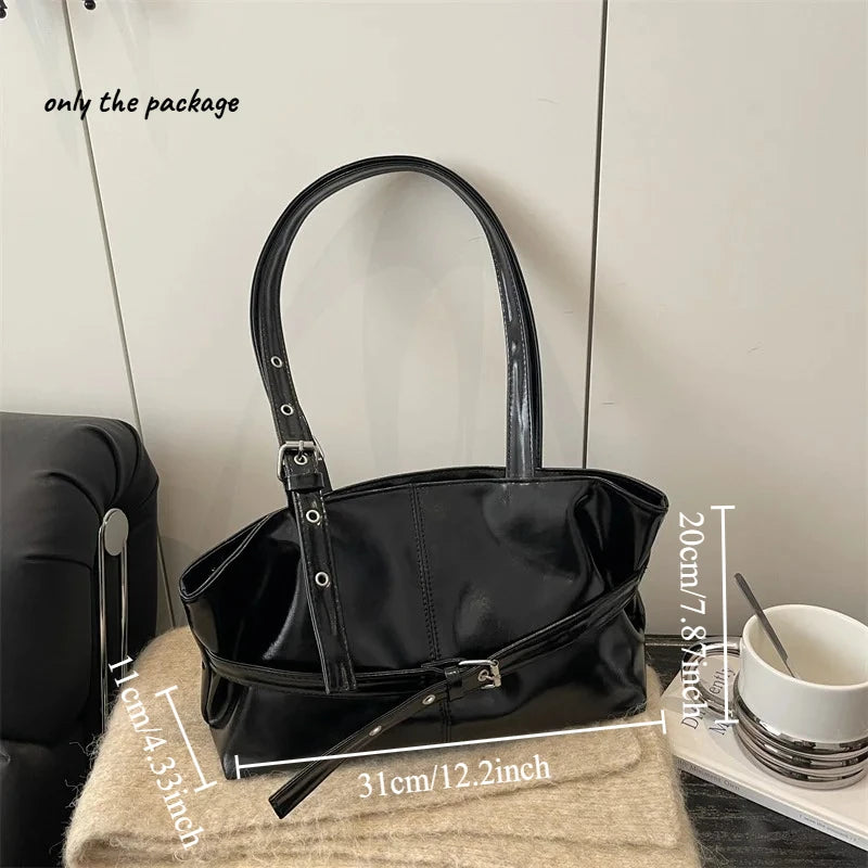 1pcs High End Retro Trendy Bag for Women's Maillard Single Shoulder Large Capacity Commuting Tote Bag Oasis Select black
