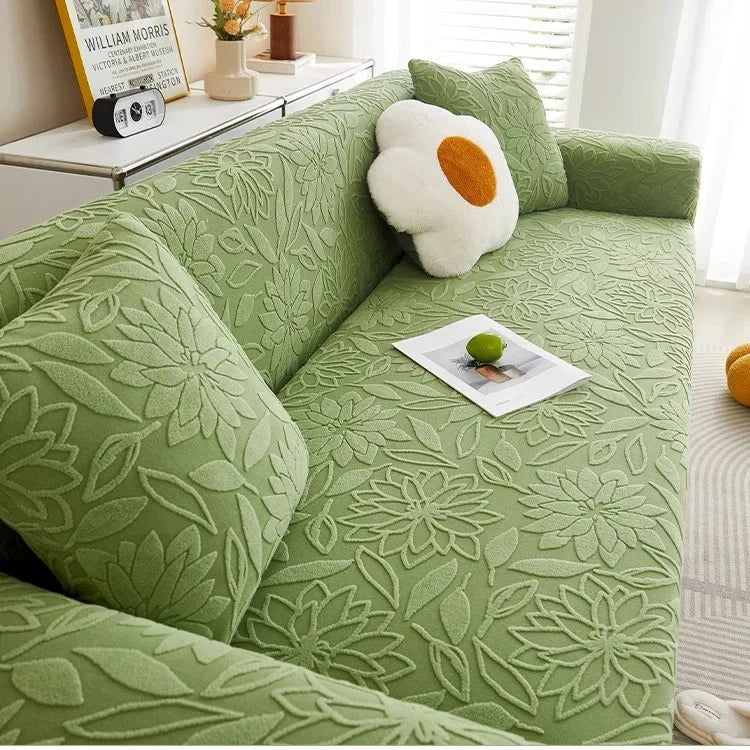 New Jacquard Velvet Elastic Sofa Cover All-season Universal Cat Scratch and Dust-proof Sofa Cover Oasis Select Matcha green 5 people 305-360cm