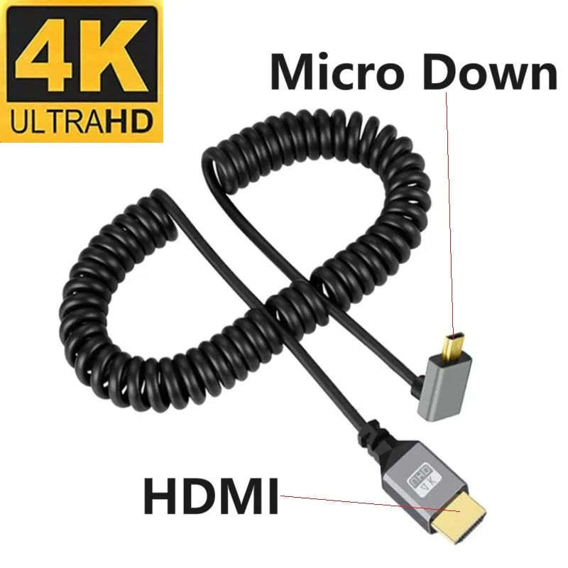 0.5-2.4M 4K60HZ HDMI Flexible Spiral cable mini Micro HDMI-Compatible TO HDMI Minihdmi Microhdmi Coiled Extension Cable Oasis Select Micro HDMI(Down) 0.5-2.4 m