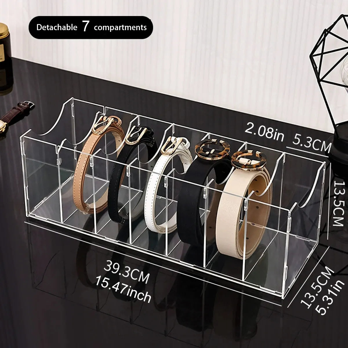 1pc Transparent belt storage box, assembled version, suitable for belts, ties, neckties, wardrobe organizing and storage rack Oasis Select Detachable -7 grids