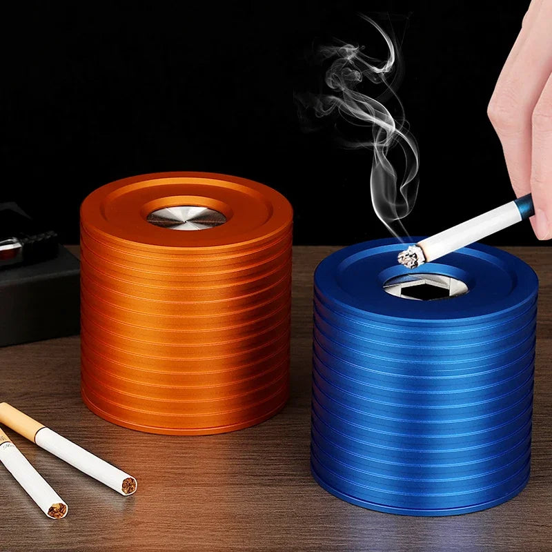 Aluminum Ashtray with Cover Household Living Room Office Creative Personality Fly Ash Rotary Seal Ashtray Oasis Select