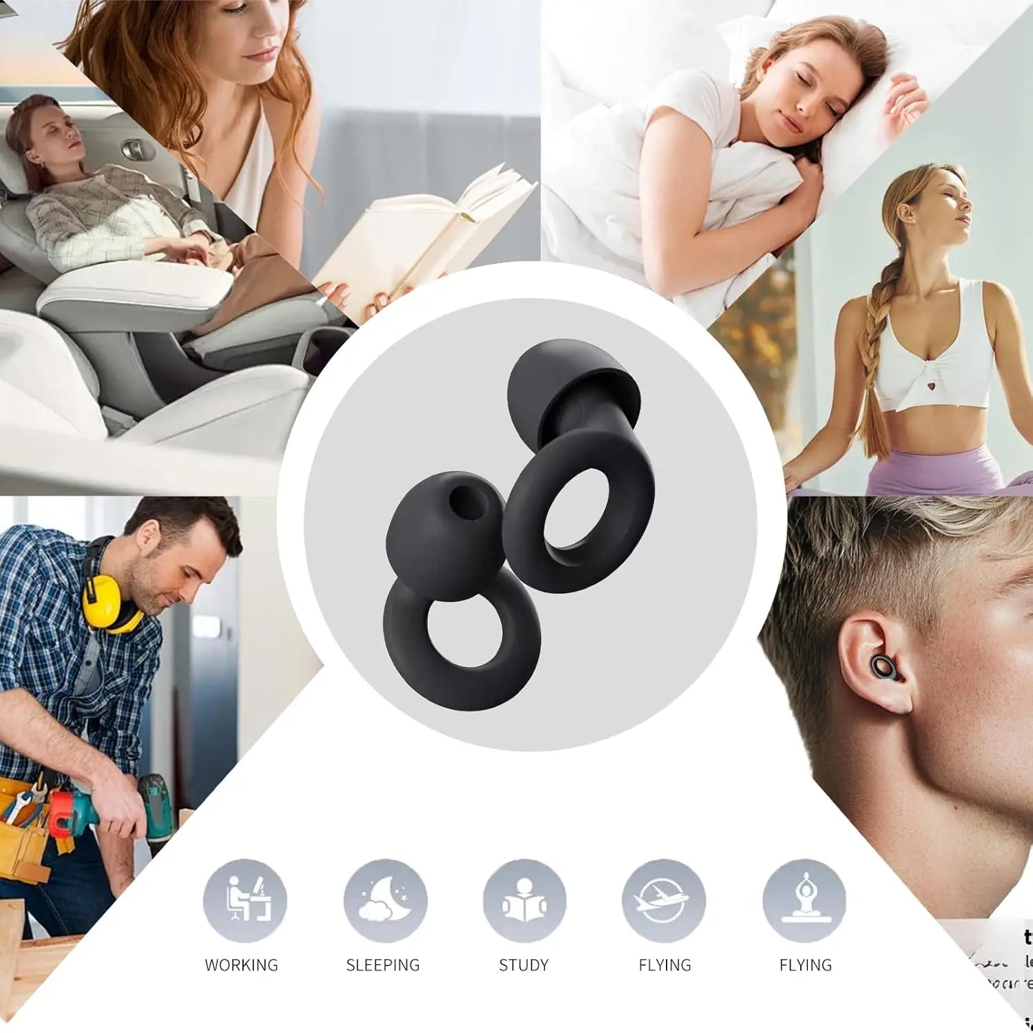 Silicone Earplugs Reusable Noise Reducing Soft Sleep Ear Plugs with Storage Case Travel Concert Work Hearing Protection Oasis Select