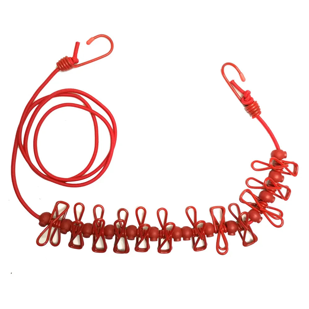 4M Outdoor Camping Non-slip stretch clothesline With 12Clips Travel Stretchy Clothesline Sock Line Hanging Laundry Drying Rope Oasis Select Red