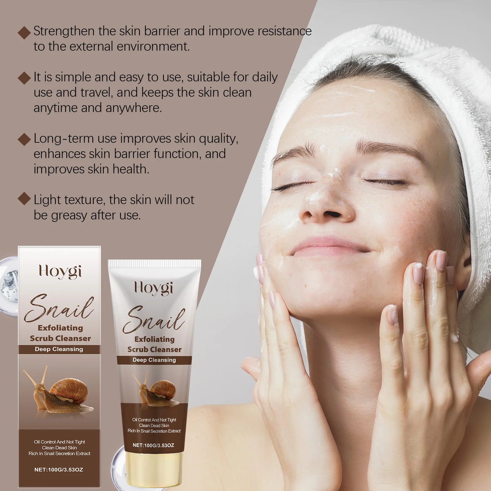 Hoygi Snail Mucin Exfoliating Face Wash – Hyaluronic Acid Exfoliating Face Wash Oasis Select