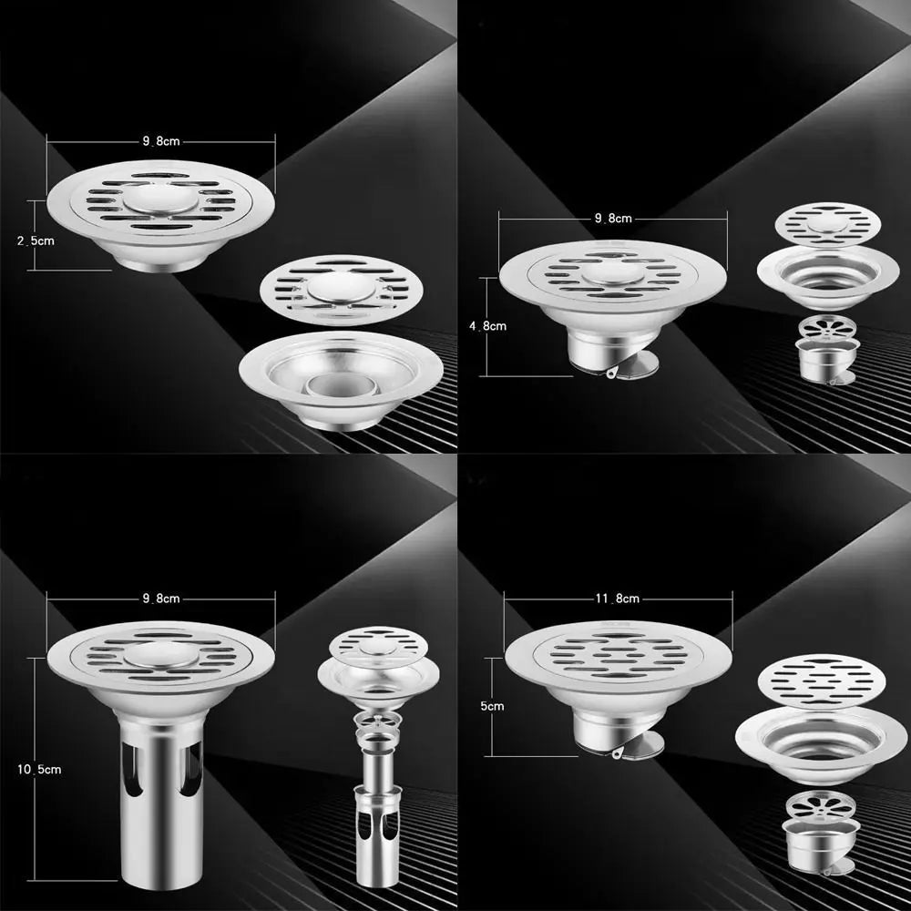 With Grid Grate Cover Shower Floor Drain Stainless Steel Round Dual-purpose Floor Drain Dectable Backflow Preventer Oasis Select