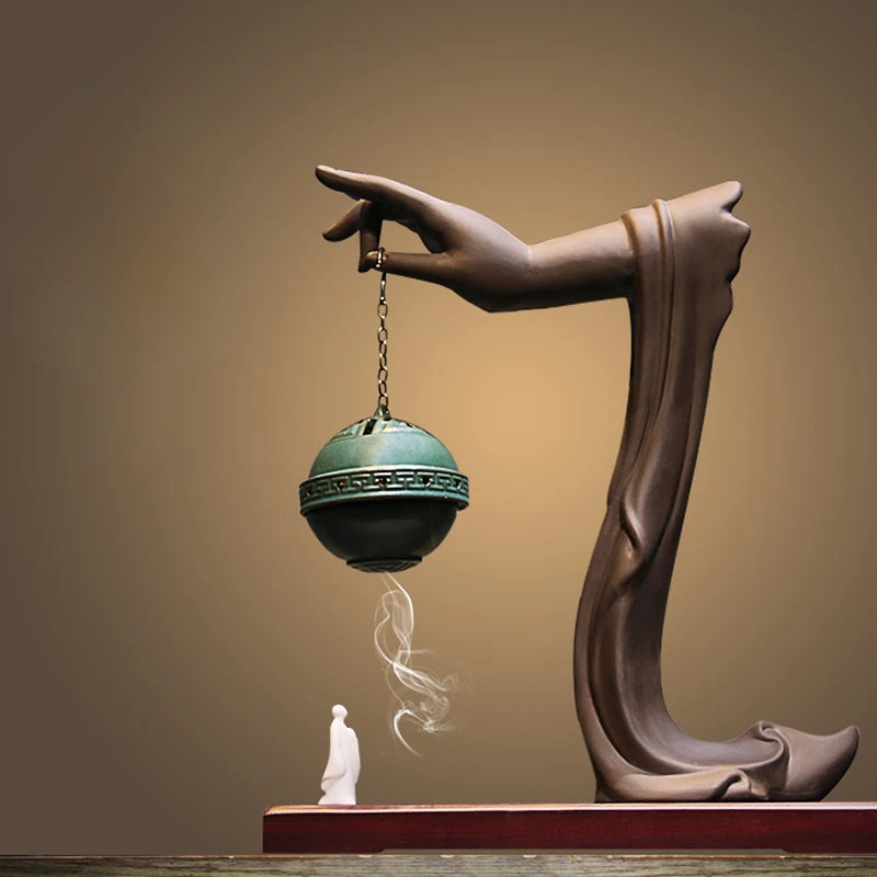 Chinese Zen retro simple ceramic hand aromatherapy reversion aromatherapy stove tea room living room decoration Oasis Select