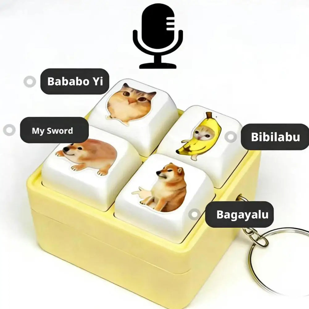 Voice Button Keychain Stress-relieving Sound Hanging Toy DIY Keyboard Keys Clicker Toy Cartoon Fidget Pendant Decor Gift Toys Oasis Select