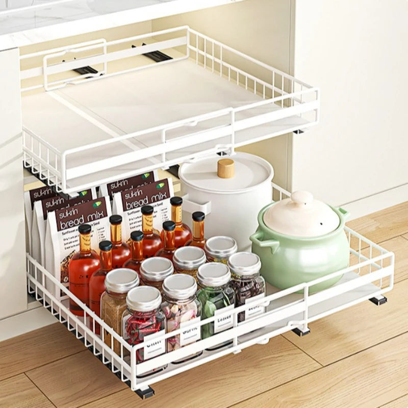 Kitchen retractable storage rack No punching, drawer type, pots, seasonings, dishes, basket, sink, pull rack Oasis Select
