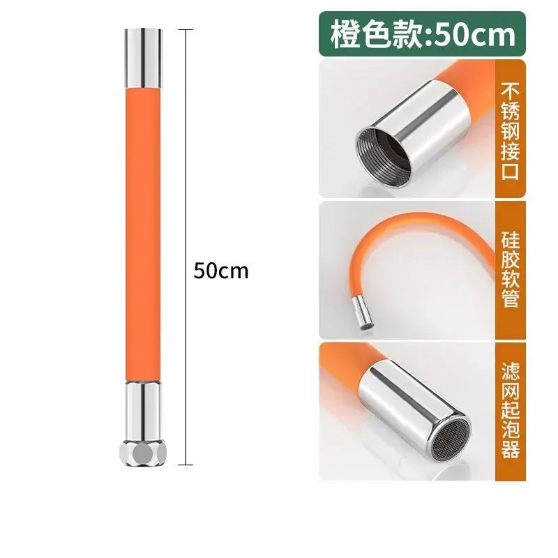 Kitchen Faucet Extension Extender Universal 360° Rotating Silicone Flexible Hose Water Tap Pipe Tube for Bathroom Wash Basin Oasis Select Orange50cm