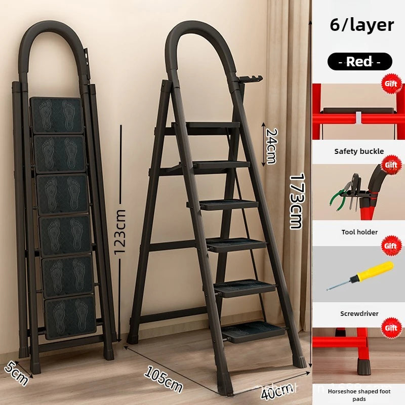 Ladder, zigzag ladder, folding ladder, three four five six step ladder, thickened carbon steel engineering ladder Oasis Select Blacksixstep