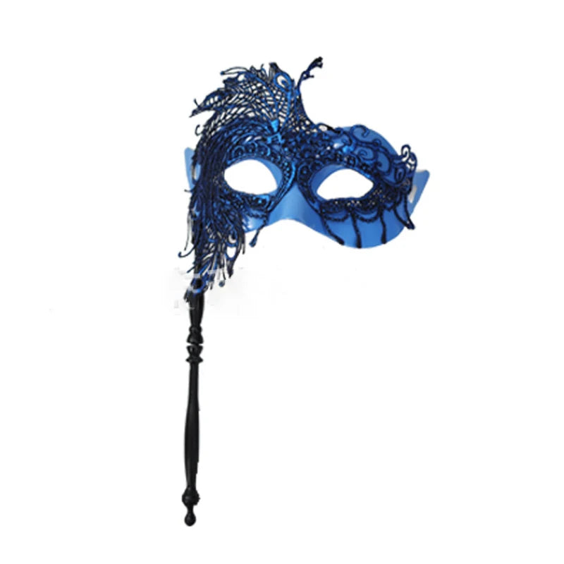 Venetian Masquerade Mask with Holding Stick for Women Feather Mardi Gras Masks Masquerade Ball Masks for Women Oasis Select Blue