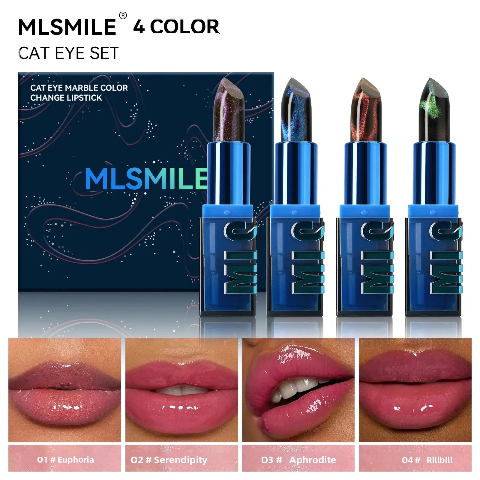 MLSMILE 4-Pc Color Changing Cat Eye Glitter Lipstick Set