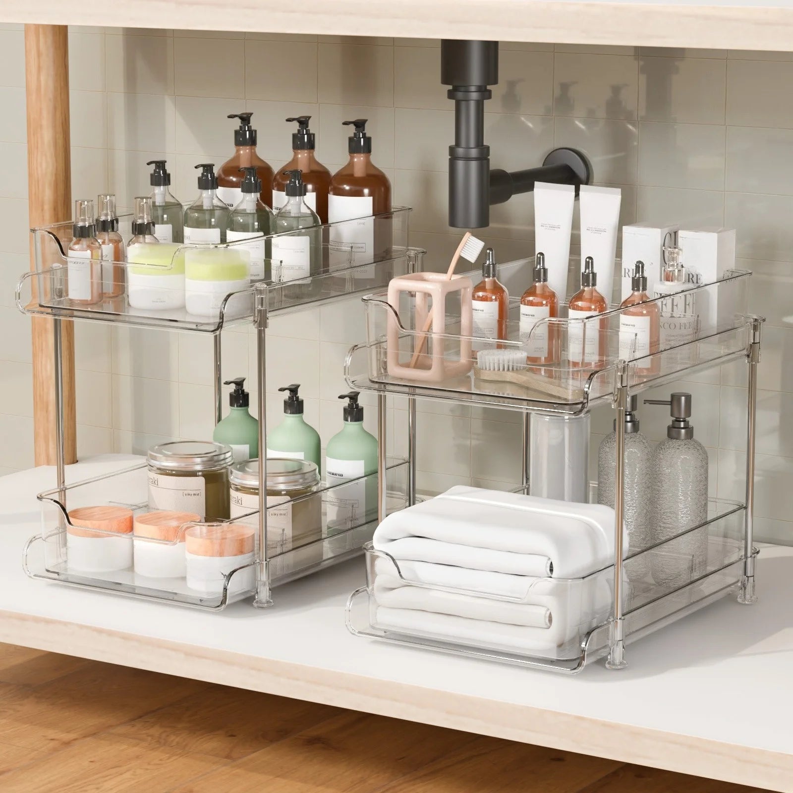2 Tier Under Sink Organizer Sliding Cabinet Basket Organizer Drawer Under Sink Storage Rack Acrylic Bathroom Kitchen Organizer Oasis Select