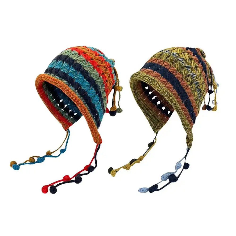 Rainbow Striped Knit Beanie Hat – Women's Winter Ear Protection Knit Beanie Hat Oasis Select