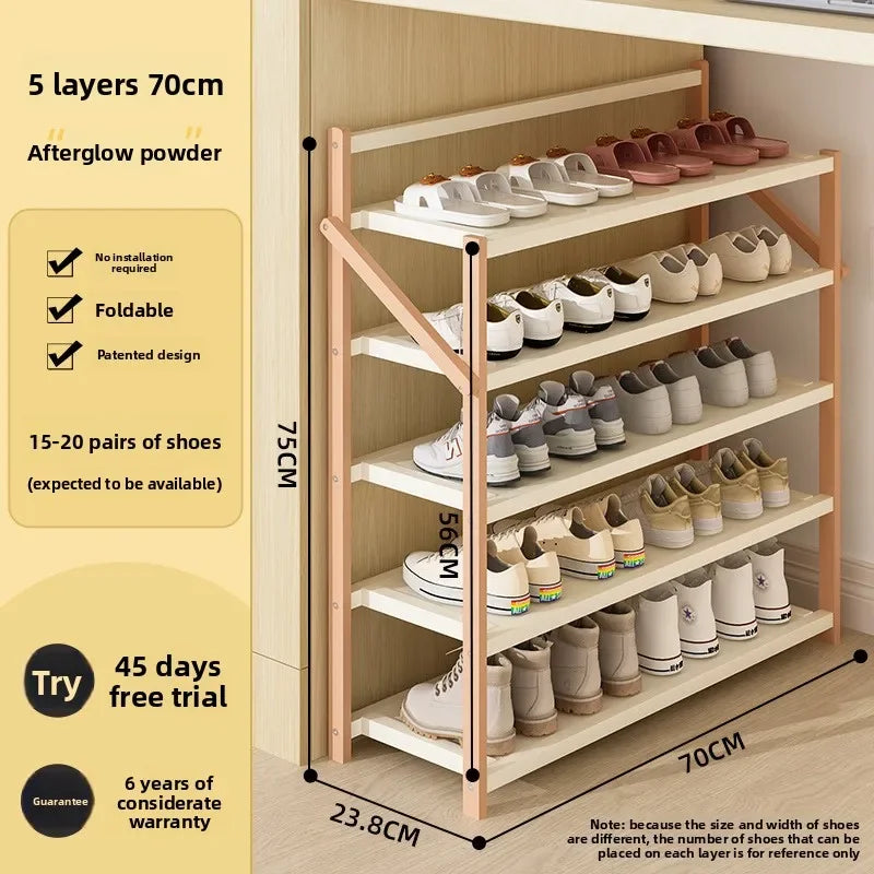 Simple shoe rack household door dormitory folding shoe rack free of installation shoe cabinet sturdy and durable Oasis Select 5C-70cm-powder