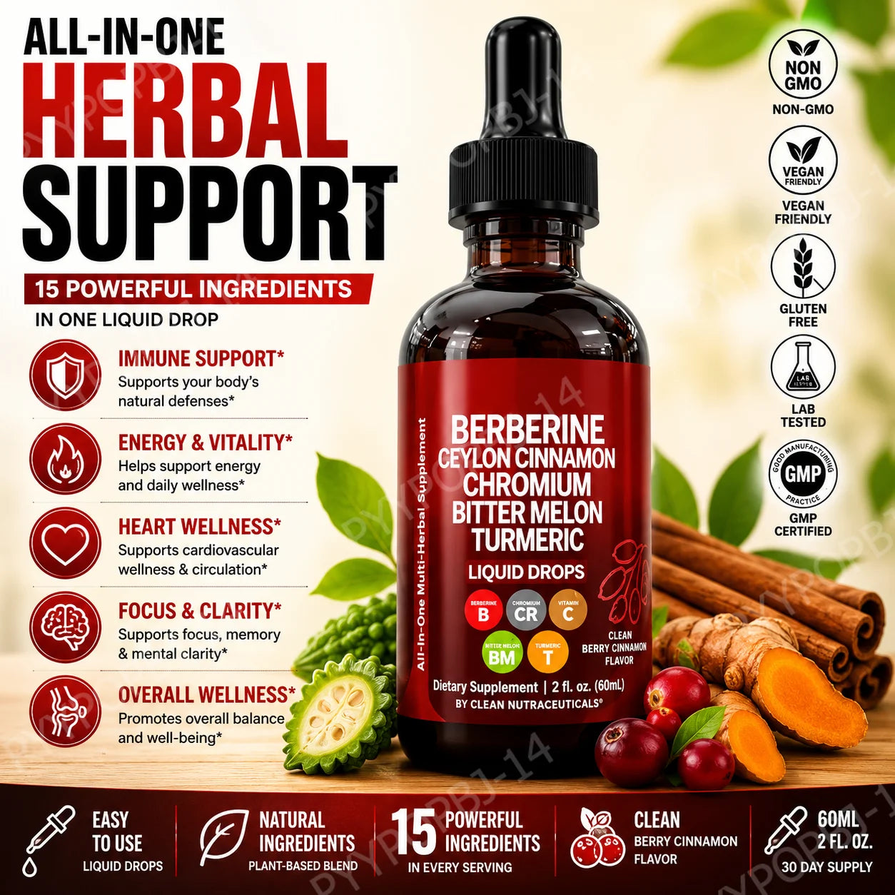 Organic Ceylon Cinnamon & Turmeric Drops – Non-GMO, Vegan Herbal Liquid Drops Oasis Select