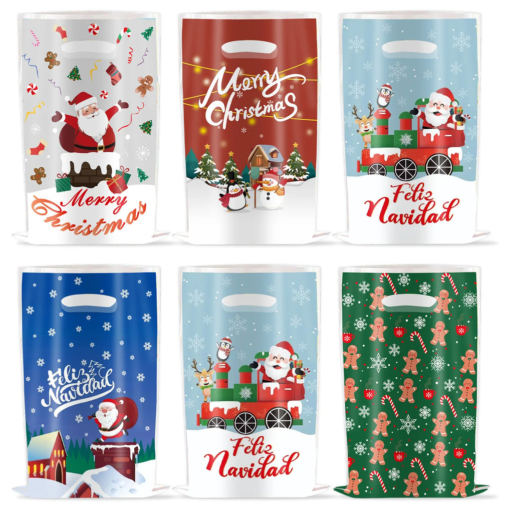 10pcs Christmas Bags Snowflakes Candy Gift Bags Merry Christmas Decoration Gift Wrapping Treat Bags New Year Packing Bag Oasis Select