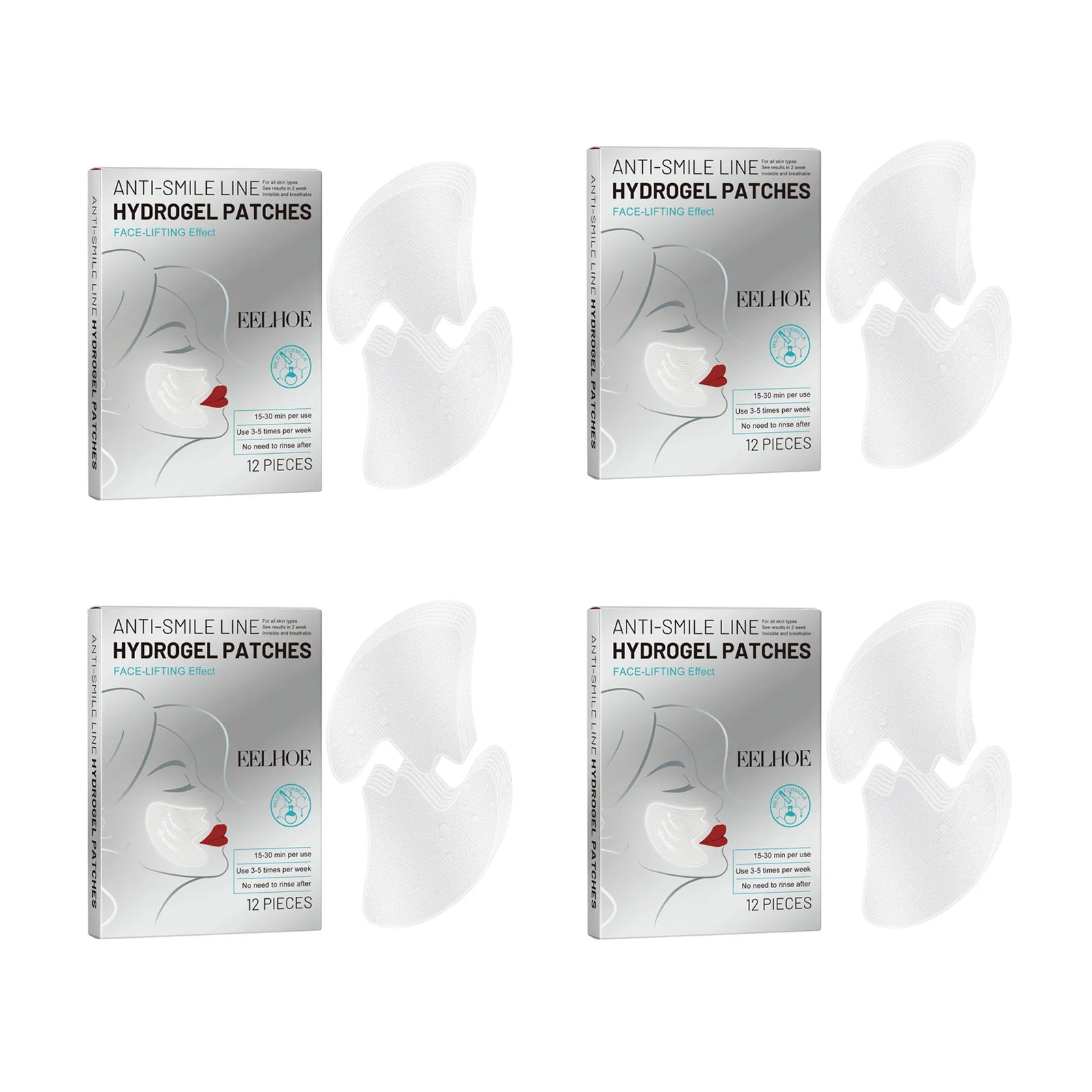 Smile Lines Patch Nasolabial Folds Patches Anti-Smile Line Lifting Firming Facial Skin Fade Fine Lines Marionette Lines Hydratin Oasis Select 4 x 12Pcs Boxed