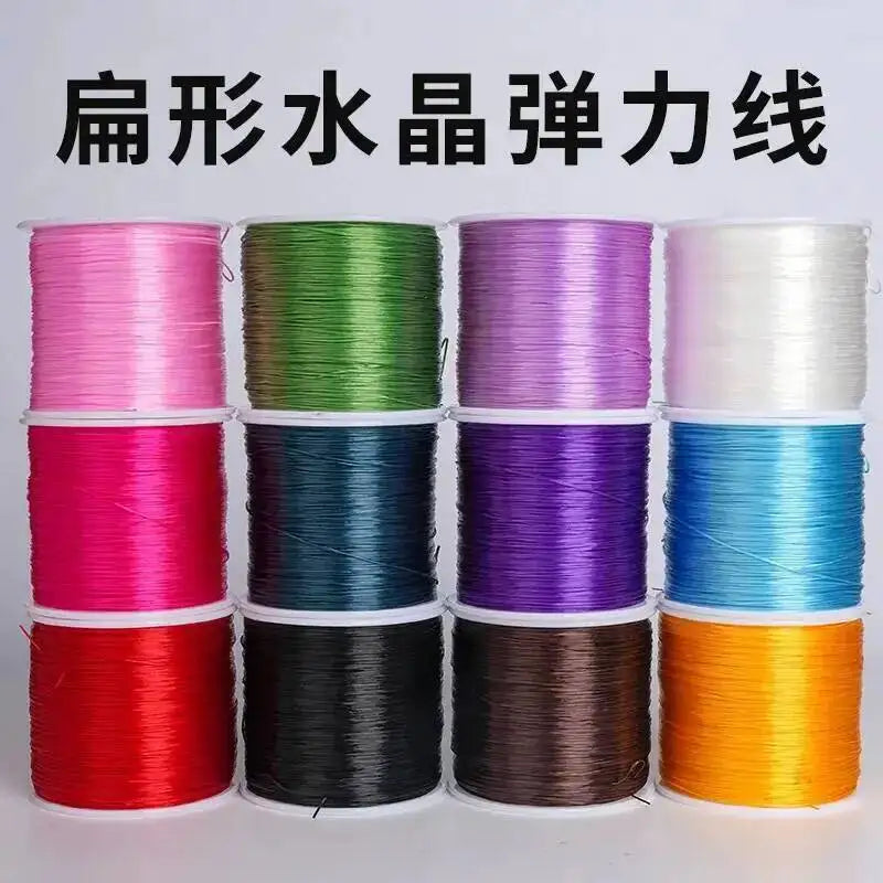 500M 0.8mm Flat Crystal Elastic Thread Bracelet String Leather Band Rope Wearing Bracelet Elastic Thread Buddha Bead Thread Oasis Select