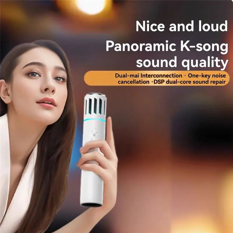 LIKE WISH Microphone Bluetooth Microphone Portable Hand-Held Colorful Light Home KTV Karaoke White Oasis Select