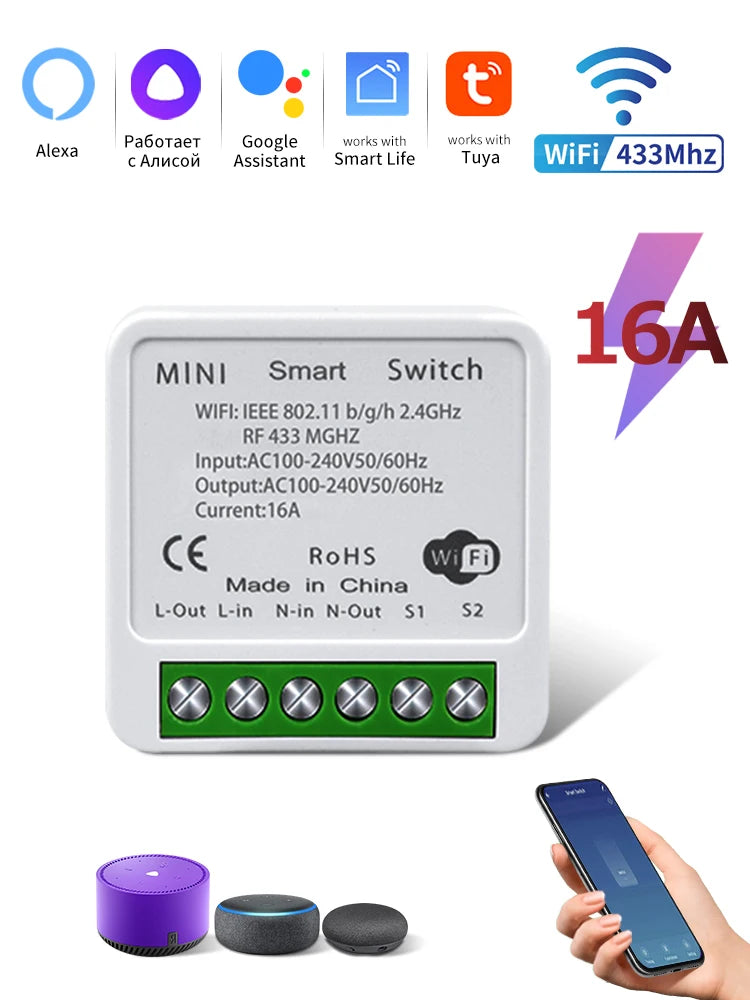 Tuya WiFi Smart Light Switch 16A 433MHz Wireless Remote Control Relay Controller Voice Control Works With Alexa Google Home Oasis Select 16A Receiver