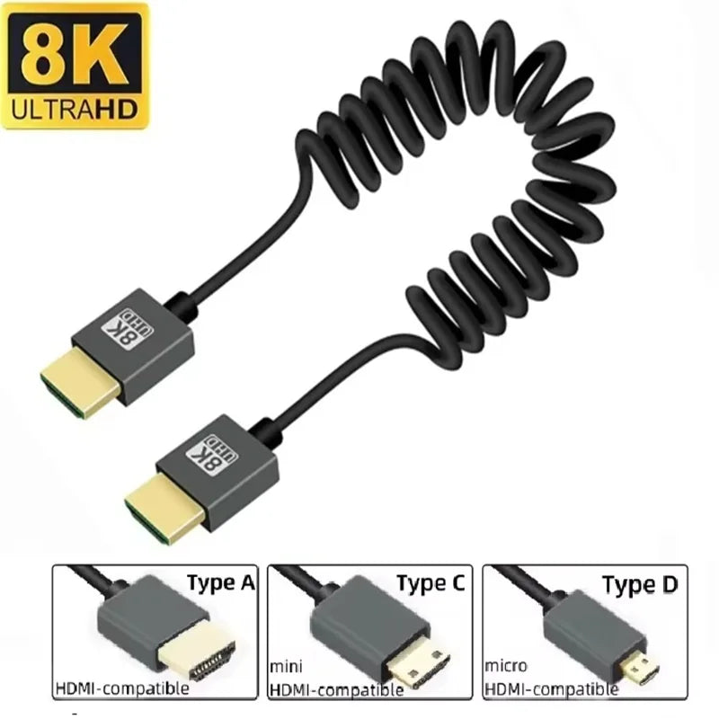 8K HDMI Cable Mini Micro HDMI to HDMI-compatible cable Mini HDMI Micro HDMI Coiled Cord for Laptop Camera DV Monitor Display Oasis Select