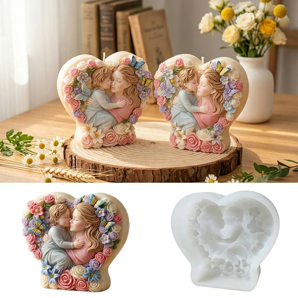 Heart-Shaped Mother & Child Silicone Mold – Candle Resin Crafts