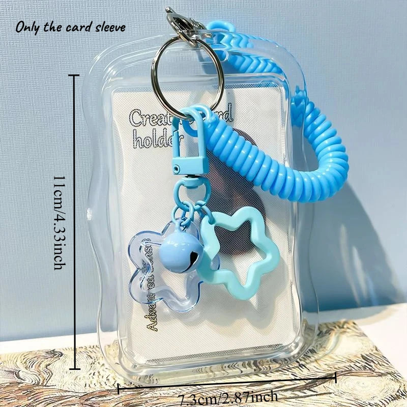 Kawaii Wavy Edge Clear Card Holder with Star Keychain Transparent ID Badge Holder for Student Bus Card & Credit Card Storage Oasis Select blue