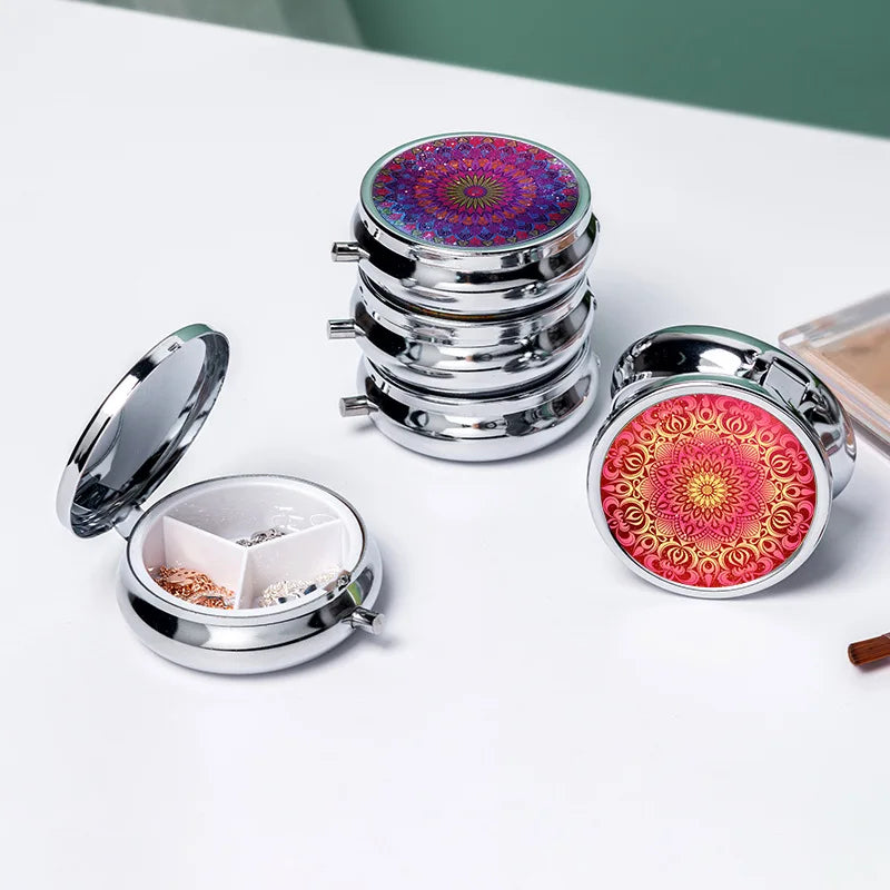 Circular Storage with 3 Compartments Single Compartment Metal Small Medicine Box Jewelry Box Foldable Portable Mini Medicine Box Oasis Select