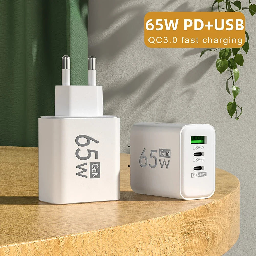 Fast Charging 65W USB-C Charger Charger PD Quick Charge 3.0 Wall For Phone Adapter For iPhone 15 Xiaomi POCO Samsung Oneplus Oasis Select