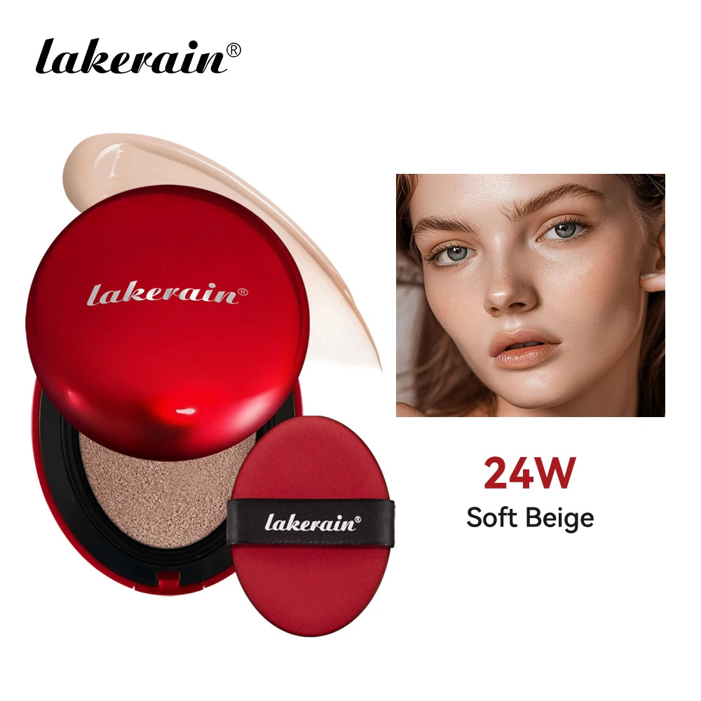 Lakerain Suncreen Cushion Foundation Waterproof Long-lasting Full Coverage Concealer Semi-matte Finish Natural Makeup Cosmetic Oasis Select RED 24W