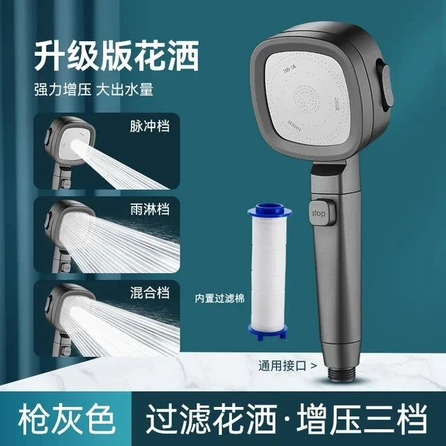 New High Pressure Shower Head Water Saving 3-Modes Shower Heads Adjustable Water Massage Sprayer Home Bathroom Accessories Oasis Select Grey Shower
