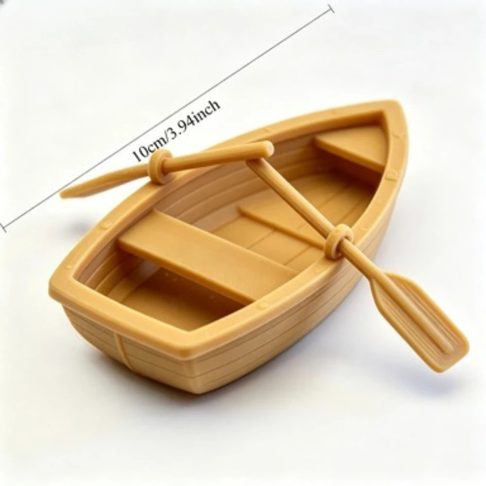 Mini Double Oar Wooden Boat Aquarium Decor Tiny Rowboat Fish Tank Landscape Ornament 3D Printed Micro Aquatic Scene Accessory Oasis Select Mud yellow