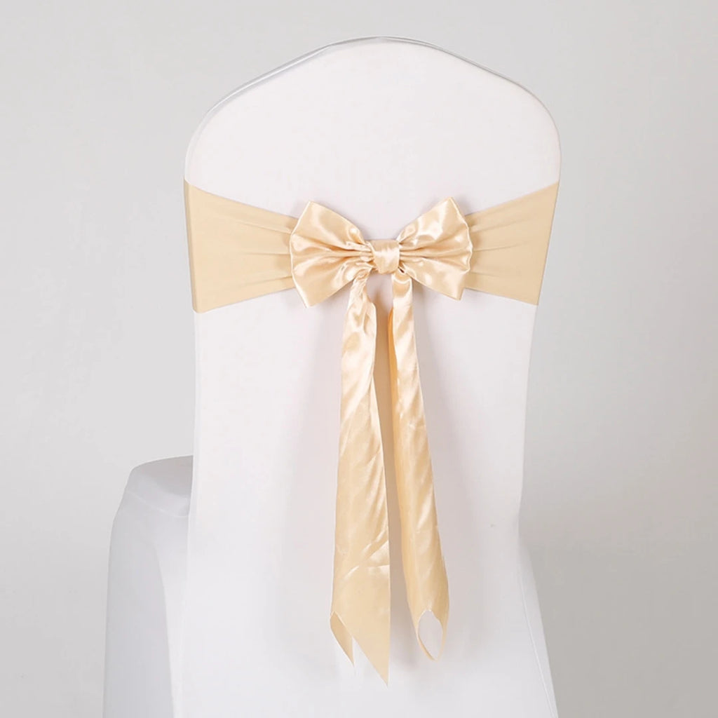 Wedding Decoration Spandex Chair Sashes Ready Made Bow Tie No Need To Tie Stretch Bands BIrthday Party Holiday Hotel Festival Oasis Select Champagne 1