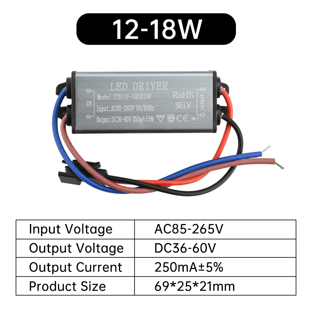 LED Driver Ballast AC85-265V 1-24W 250MA Adapter Transformer Lighting Transformers For Outdoor Waterproof Wall Lamp Floodlight Oasis Select 12-18W