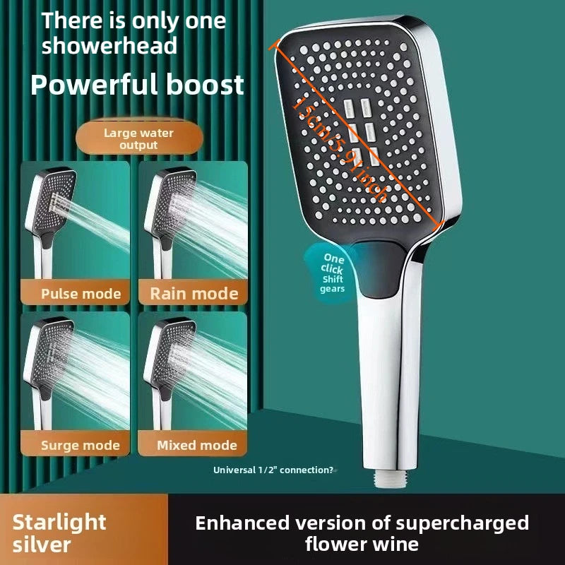 4-Mode Adjustable Rainfall Shower Head High Pressure Large Flow Water Saving Shower Bathroom Shower Mixer Accessory Oasis Select silver