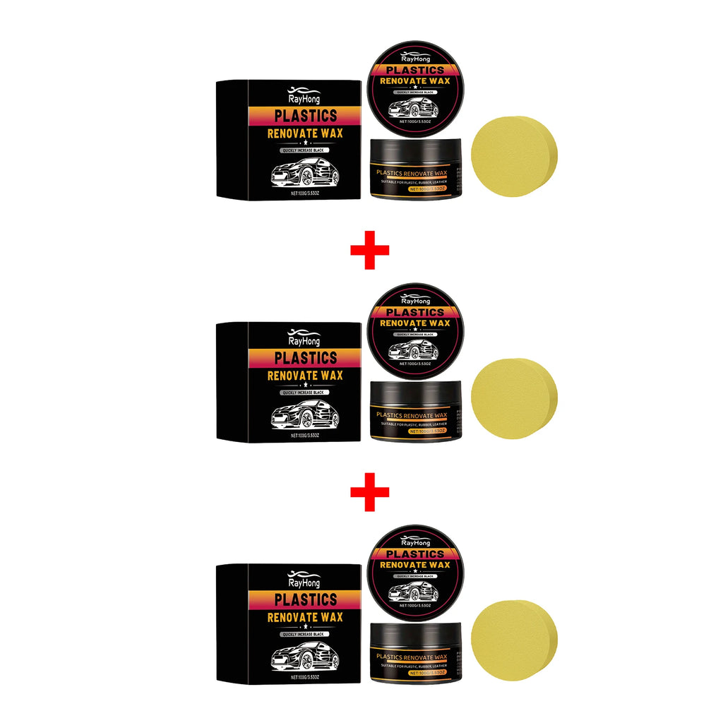Car Plastic Renovate Wax with Sponge Car Plastic & Rubber Restorer Black Trim Revitalizer for Interior/Exterior, UV Protection Oasis Select 3pcs