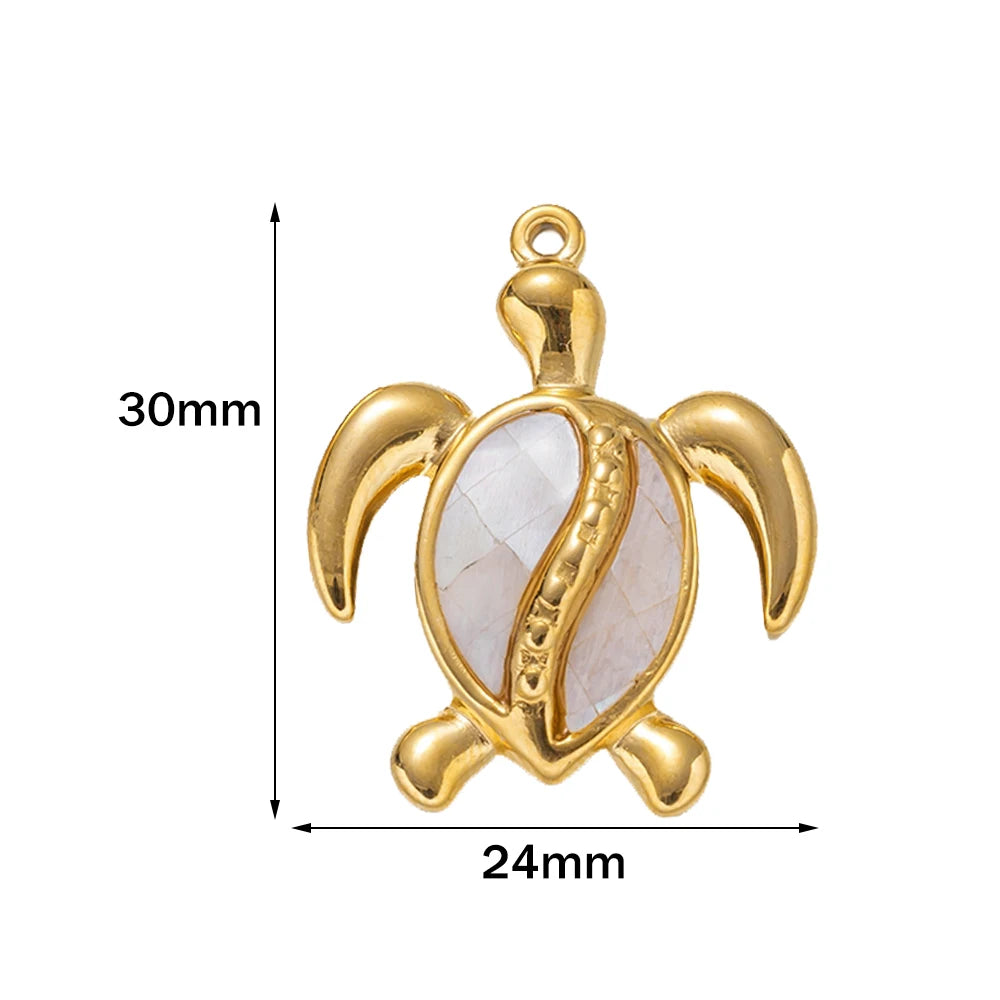 2PCs Ocean Series 304 Stainless Steel & Shell Charms For DIY Jewelry Making Gold Color Sea Turtle Animal Conch Pendant Necklace Oasis Select Turtle WT 24x30mm