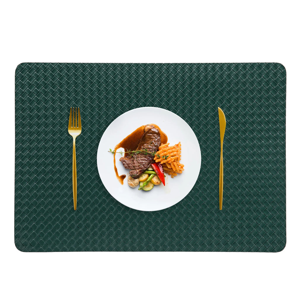 Nordic-style Double-sided Woven Leather Placemats Table Heat Insulation Pads and Home Heat-resistant Table Pads Oasis Select 3 moss green 43 30Cm oil edge