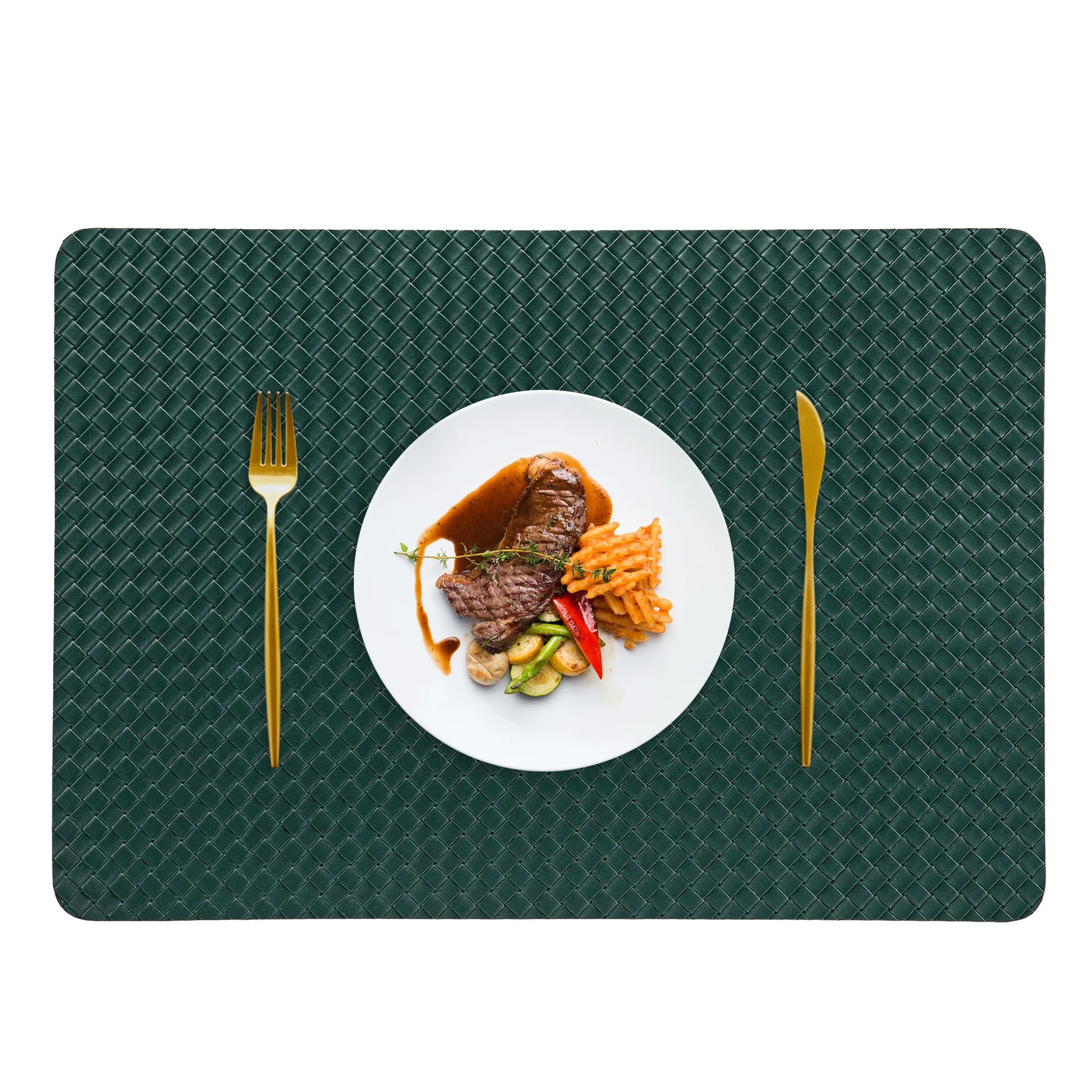 Nordic-style Double-sided Woven Leather Placemats Table Heat Insulation Pads and Home Heat-resistant Table Pads Oasis Select 3 moss green 43 30Cm oil edge
