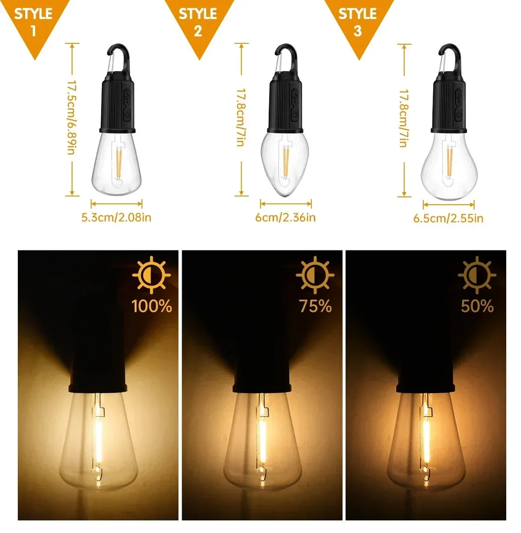 Portable LED Camping Light Type-C Charging Warm Light Camping Lamp with Hook Waterproof Lighting Lantern for Hiking Fishing Oasis Select