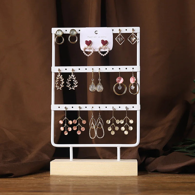 Solid Wood Iron Earring Holder Rack – Multi-Tier Jewelry Display
