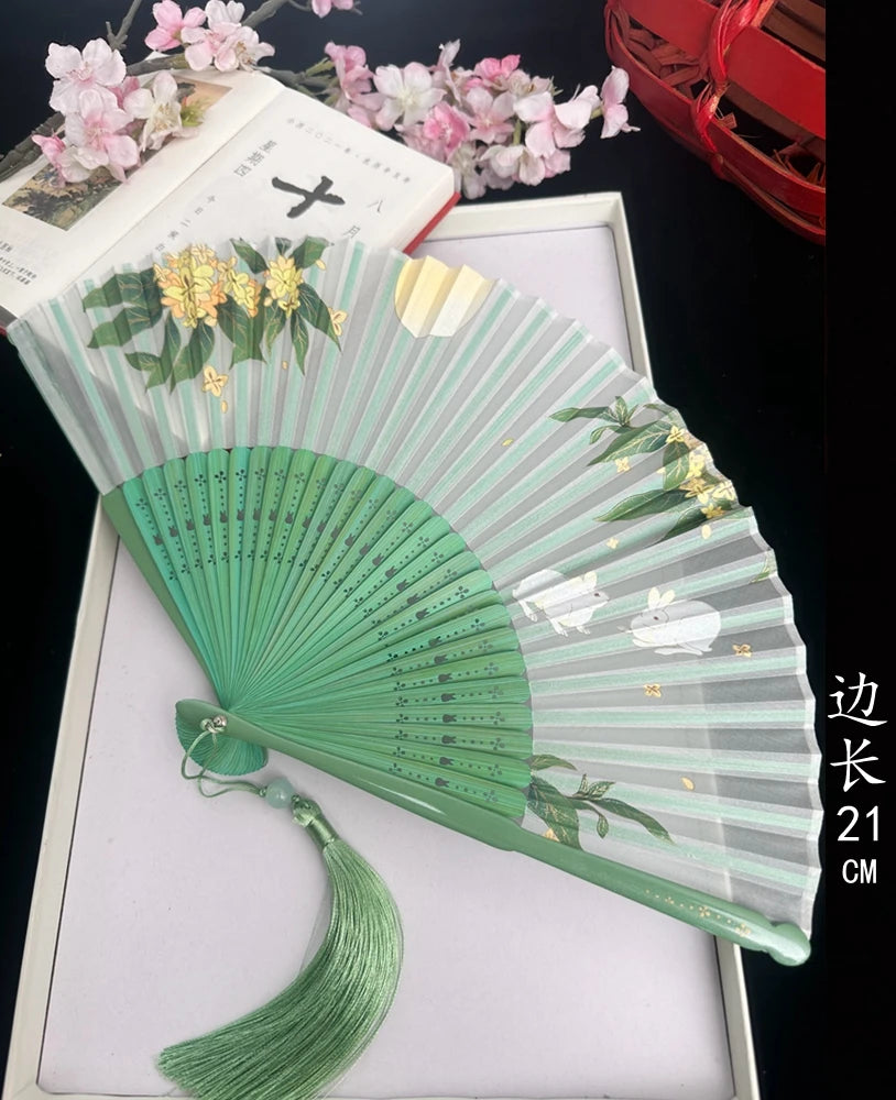 Antique Retro Portable Green Folding Fan Women's Portable Hanfu Cheongsam Folding Small Classical Dance Fan Chinese Fan Oasis Select 27