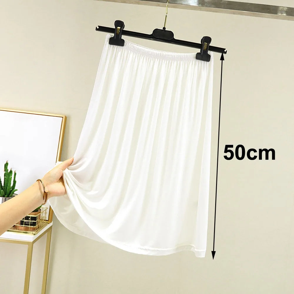Fashion High Waist Underskirt Elastic Anti-glare Half Length Skirt Anti-Penetrating Pure Color Half Slips Dress for Women Oasis Select White 50cm M
