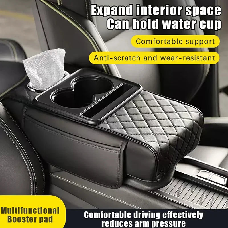 Car Armrest Storage Box, Car Center Console Organizer, Armrest Heightening Cushion With Cup Holder Armrest Storage Organizer Box Oasis Select