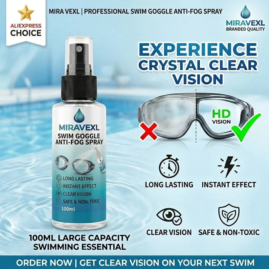 MIRAVEXL Swim Goggles Anti-Fog Spray Defogger Lens Cleaner for Diving Mask Swimming Glasses with Free Cleaning Cloth Oasis Select